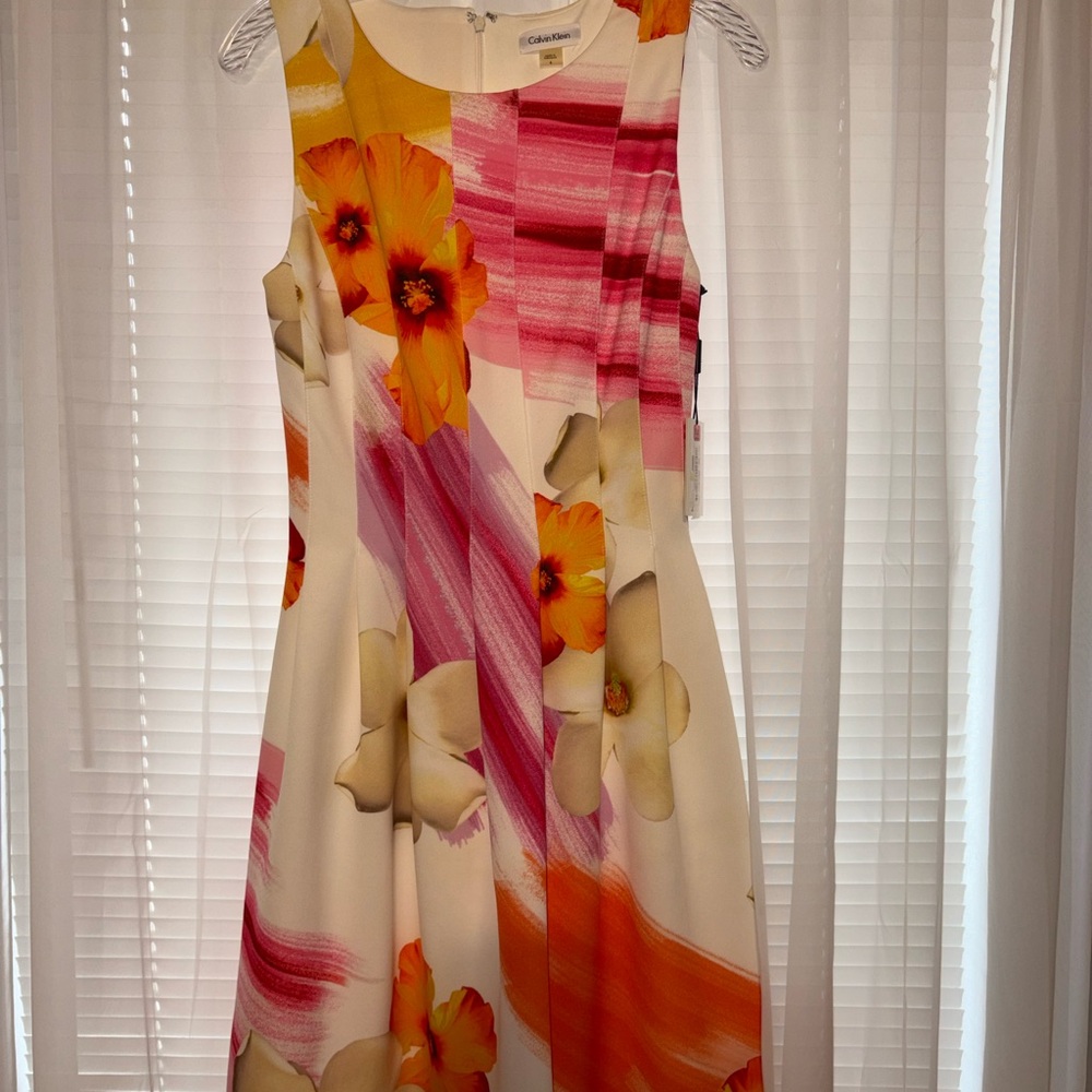 Calvin Klein Pink and Orange Floral Midi Dress